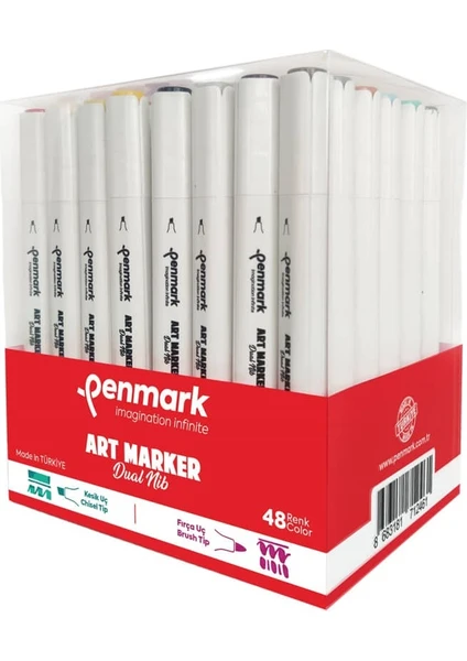 Art Marker Dual Nib Fırça Uç + Kesik Uç 48 Renk Set (Yerli Üretim)