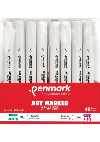 Art Marker Dual Nib Fırça Uç + Kesik Uç 48 Renk Set (Yerli Üretim)