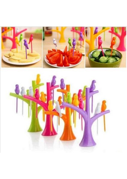 10 Adet-Mini Tarzı Yemek Takımı Gıda Çubukları Ağaç Kuşlar Tasarımı Plastik Meyve Çatalı Yeni Sıcak Satış Tatlı Çatal Sebze Gıda Meyve Çatal Seti (Yurt Dışından)
