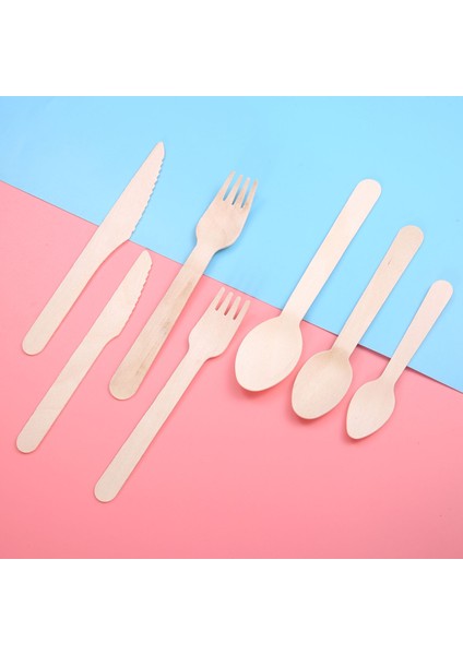 No.5 Tarzı Tahta Mutfak Araçları Tek Kullanımlık Ahşap Kaşık Çatal Bıçak Tatlı Masası Süsleme Malzemeleri Ev Düğün Parti Malzemeleri (Yurt Dışından) fırsatları