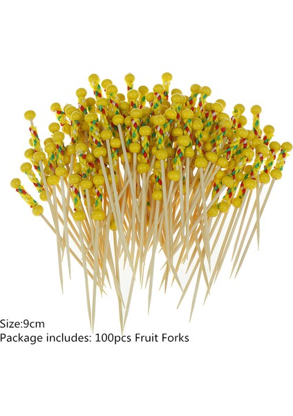 Açık Sarı Stil Bambu Çatal Kürdan Parti Atıştırmalık Meyve Tatlı Çubukları - 100 Adet (Yurt Dışından)