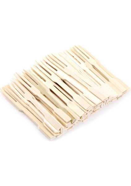 Açık Sarı Stil Bambu Çatal Kürdan Parti Atıştırmalık Meyve Tatlı Çubukları - 100 Adet (Yurt Dışından) fırsatları
