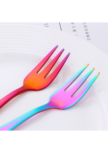 Gradyan Gökkuşağı Stili Paslanmaz Çelik Gökkuşağı Mini Pasta Meyve Çatalı Akşam Yemeği Salata Çatalı Sofra Takımı Siyah Altın Tatlı Çatal Sunucu Yemek Takımı Seti (Yurt Dışından) modelleri