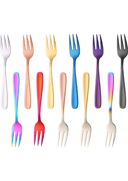 Gradyan Gökkuşağı Stili Paslanmaz Çelik Gökkuşağı Mini Pasta Meyve Çatalı Akşam Yemeği Salata Çatalı Sofra Takımı Siyah Altın Tatlı Çatal Sunucu Yemek Takımı Seti (Yurt Dışından) fırsatları