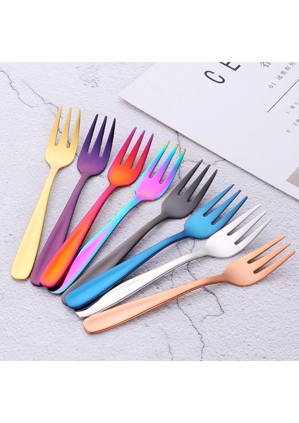 Gradyan Gökkuşağı Stili Paslanmaz Çelik Gökkuşağı Mini Pasta Meyve Çatalı Akşam Yemeği Salata Çatalı Sofra Takımı Siyah Altın Tatlı Çatal Sunucu Yemek Takımı Seti (Yurt Dışından) indirimleri