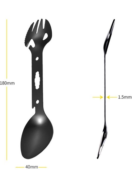 Siyah Stil Kamp Çatal Kaşık Çok Fonksiyonlu Kaşık 5 In 1 Entegre Çatal Kaşık Açık Bıçak Şişe Kutu Açacağı (Yurt Dışından)