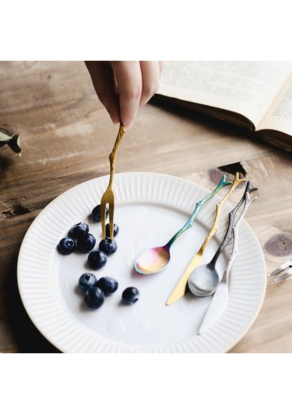 No.6 Tarzı Dal Desen Bıçak Seti Çay Kaşığı ve Çatal Dayanıklı Paslanmaz Çelik Yemek Takımı Meyve Tatlı Çatal Ev Mutfak Aracı (Yurt Dışından) modelleri