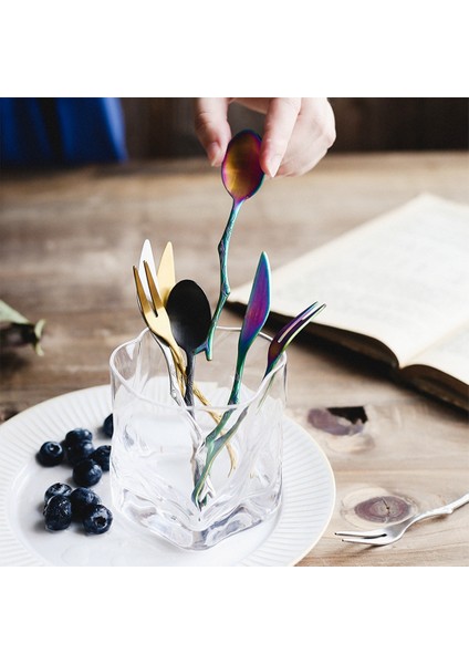 No.6 Tarzı Dal Desen Bıçak Seti Çay Kaşığı ve Çatal Dayanıklı Paslanmaz Çelik Yemek Takımı Meyve Tatlı Çatal Ev Mutfak Aracı (Yurt Dışından) indirimleri