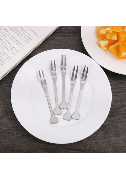 Gümüş Tarzı Mini Kalp Şekilli Saplı Meyve Çatalı Paslanmaz Çelik Sevimli Pasta Tatlı Çatalı Çatal Ev Restoran Otel Için Gümüş (Yurt Dışından)