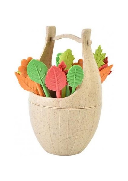 Krem Renkli Stil Biyoayrışımlı Meyve Çatalı Seti Buğday Samanı Yapraklar Çöl Çatalı Salata Sebze Bbq Parti Kokteyl Çatalı Çöp Iğneleri Masa Dekoru (Yurt Dışından)