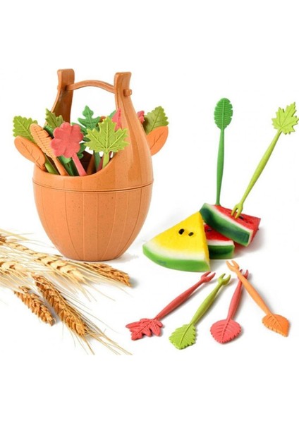 Krem Renkli Stil Biyoayrışımlı Meyve Çatalı Seti Buğday Samanı Yapraklar Çöl Çatalı Salata Sebze Bbq Parti Kokteyl Çatalı Çöp Iğneleri Masa Dekoru (Yurt Dışından)