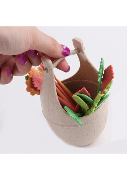 Krem Renkli Stil Biyoayrışımlı Meyve Çatalı Seti Buğday Samanı Yapraklar Çöl Çatalı Salata Sebze Bbq Parti Kokteyl Çatalı Çöp Iğneleri Masa Dekoru (Yurt Dışından)