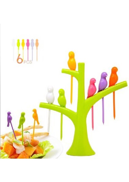 Kırmızı Stil Yemek Takımı Gıda Çubukları Ağaç Kuşlar Tasarımı Plastik Meyve Çatalı Yeni Sıcak Satış Tatlı Çatal Sebze Gıda Meyve Çatal Seti (Yurt Dışından)