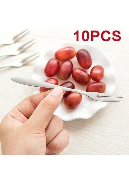 10 Adet Tarzı Paslanmaz Çelik Batı Sofra Meyve Çatalı Imza Küçük Çatal Pasta Tatlı Meyve Çatalı Mutfak Aksesuarı (Yurt Dışından)