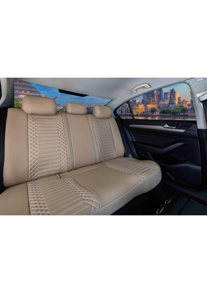 ford Fusion Uyumlu Deri Oto Koltuk Kılıfı Ön Arka Takım Giydirme Tip Bej Exclusıve Model