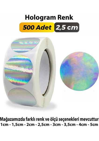 Sticker Design Hologram Etiket Çok Amaçlı Yuvarlak Kesim Ambalaj Etiketi 2,5 cm 500 Adet