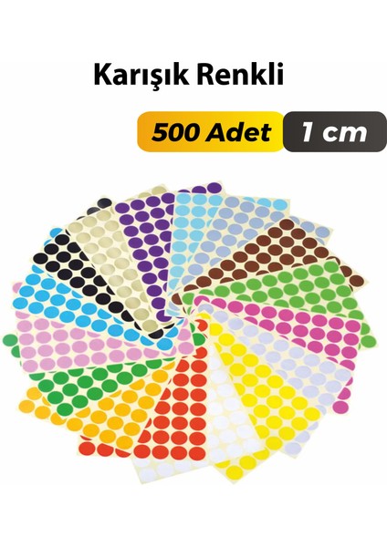 Karışık Renkli Etiket Çok Amaçlı Yuvarlak Kesim Ambalaj Etiketi 1cm - 500 Adet