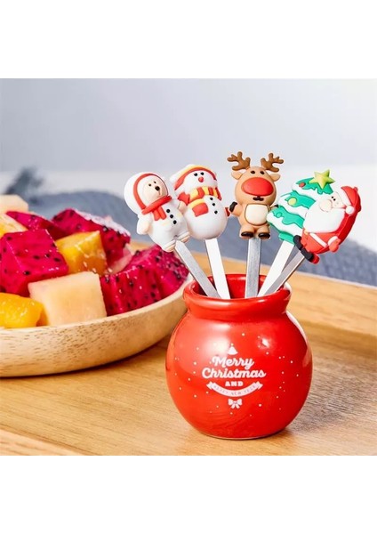 No.2 Tarzı Kartopu Desenli Noel Meyve Çatalı Paslanmaz Çelik Çatal Şekerleme Için Parti Süsleme Aksesuarları Sebze Çatalı (Yurt Dışından) fırsatları