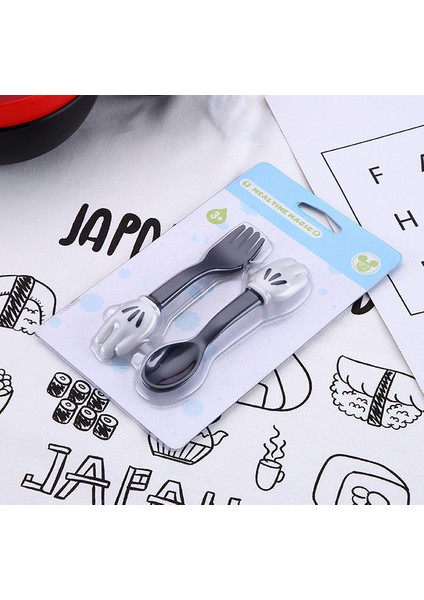 Siyah Stil Kawaii Yemek Takımı Bebek Karikatür Mickey El Şekilli Çatal Çocuklar Sevimli Plastik Çatal Çocuklar Sofra Takımı Hediye Kutusu (Yurt Dışından)