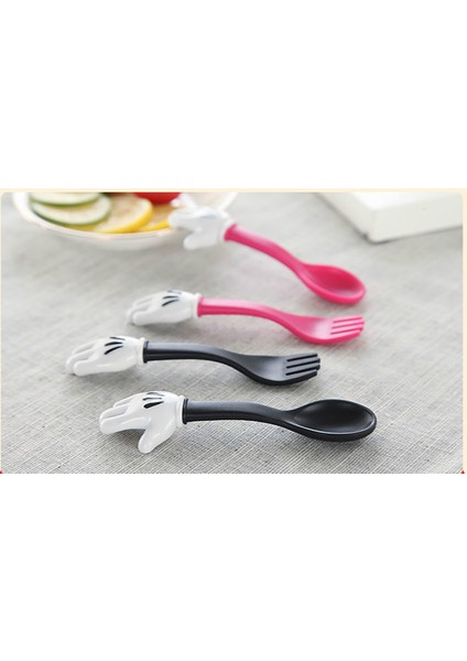 Siyah Stil Kawaii Yemek Takımı Bebek Karikatür Mickey El Şekilli Çatal Çocuklar Sevimli Plastik Çatal Çocuklar Sofra Takımı Hediye Kutusu (Yurt Dışından) indirimleri