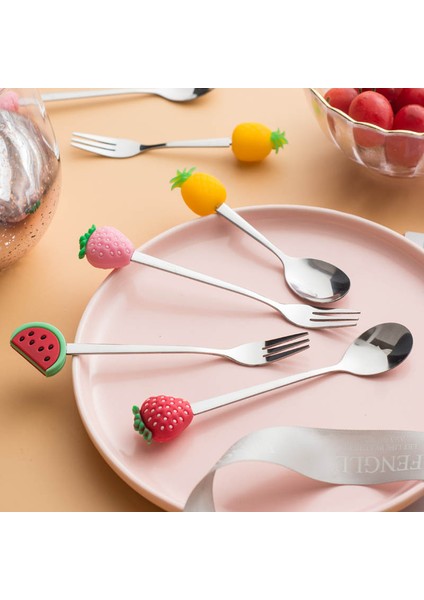 No.2 Tarzı Sevimli Paslanmaz Çelik Meyve Çatalı Kahve Kaşığı Renkli Meyve Desenli Karıştırma Kaşığı Çocuk Çocuk Silikon Saplı Tatlı Kaşığı Akşam Yemeği (Yurt Dışından) indirimleri