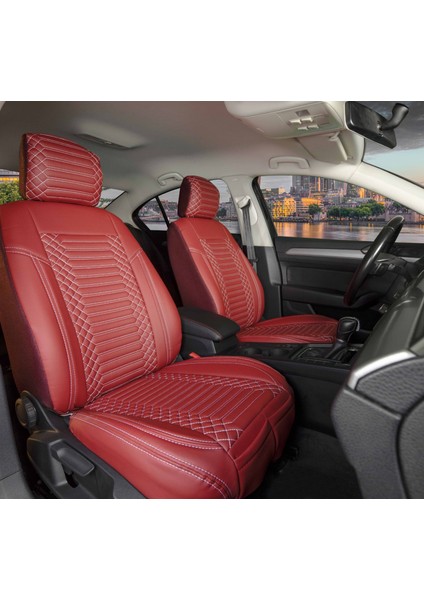 opel Ascona Uyumlu Deri Oto Koltuk Kılıfı Ön Arka Takım Giydirme Tip Kırmızı Exclusıve Model Scr