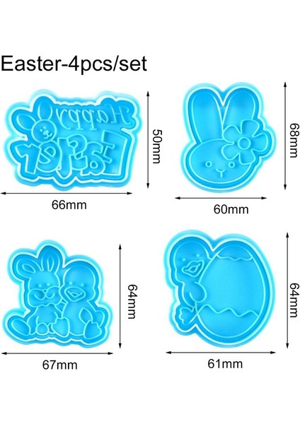 4'lü Set 4 Stil Paskalya Plastik Kurabiye Kesici Tavşan Yumurta Kurabiye Kesici 3D Karikatür Tavşan Kalıplar Fırın Kurabiye Aracı Parti Kek Kendin Yap Malzemeleri (Yurt Dışından)