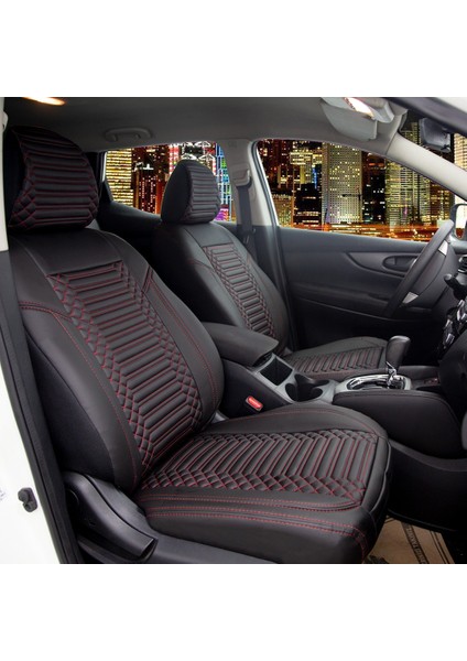 Nissan x Trail Uyumlu Deri Oto Koltuk Kılıfı Ön Arka Takım Giydirme Tip Siyah Kırmızı Exclusıve Model Scr