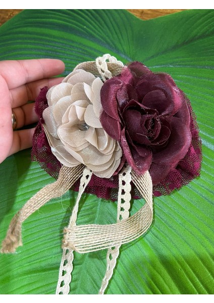 13X11 cm Iki Renk Püsküllü Çiçek Broş Yaka Iğnesi
