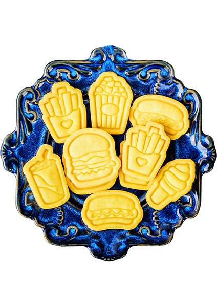 E1371 Stili Küçük Mini Patates Kızartması Burger Kola Kurabiye Bisküvi El Damga Pres Kalıp Kurabiye Kesici Fırın ve Pastacılık Araçları Mutfak (Yurt Dışından)