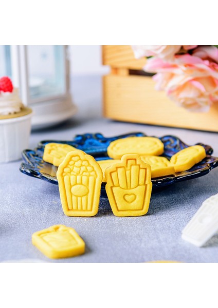E1371 Stili Küçük Mini Patates Kızartması Burger Kola Kurabiye Bisküvi El Damga Pres Kalıp Kurabiye Kesici Fırın ve Pastacılık Araçları Mutfak (Yurt Dışından)