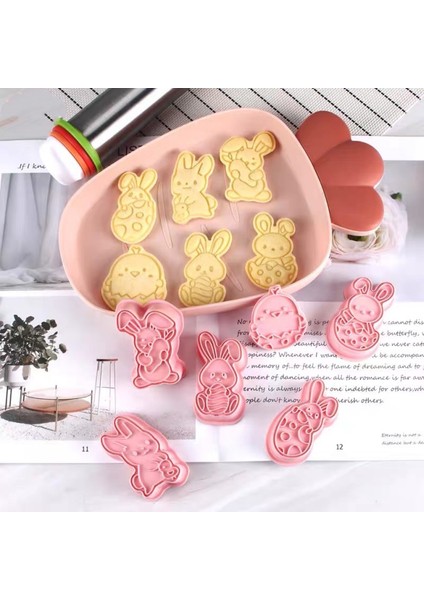 HF139B01 Stili Paskalya Kurabiye Kalıbı Yumurta Tavşan Bisküvi Kesici Fırın Araçları Plunger Damga Die Gıda Sınıfı Fondan Paskalya Tavşanı Yumurtalar Pasta Araçları (Yurt Dışından)