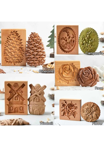 No.5 Tarzı Ahşap Kurabiye Kalıbı Kesici 3D Pasta Kabartma Kalıbı Ahşap Zencefilli Kurabiye Kalıpları Basın Gül Çiçeği Kesici Fırın Aracı (Yurt Dışından)