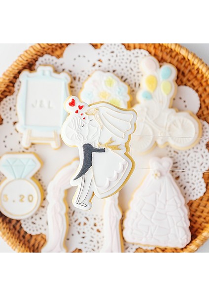 Bisiklet Kesici Kalıp Stili Düğün Damat Gelin Doğum Günü Kurabiye Kesici Kalıp Pasta Şekillendirme Aracı Kurabiye Damga (Yurt Dışından)