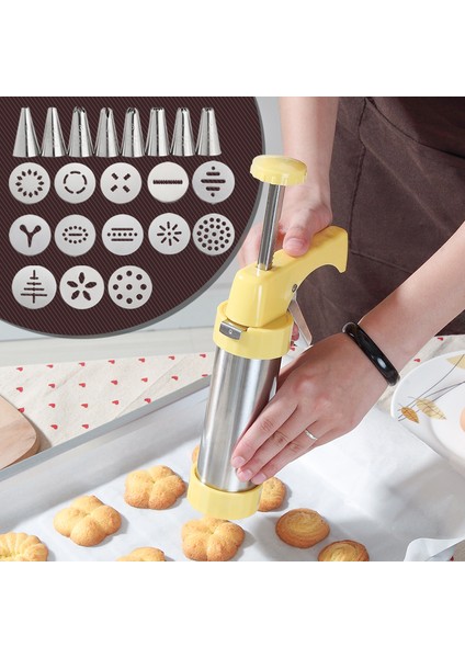 Sarı Stil Lmetjma Kurabiye Sıkma Kiti Bisküvi Yapma Tabancası Setleri ile Kurabiye Kalıpları ve 8 Hamur Nozullu Pasta Dekoratör Setleri KC0225 (Yurt Dışından)
