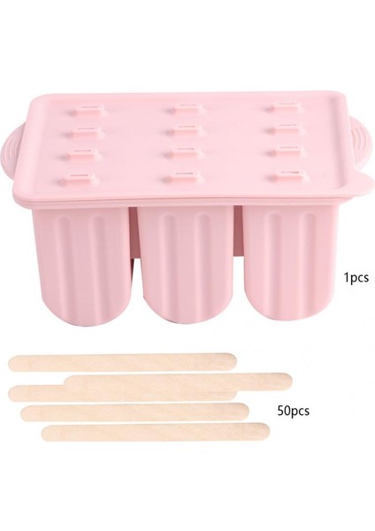 Pembe Tarzı 12 Izgara Gıda Sınıfı Silikon Dondurma Kalıbı Yapma Aracı ile Kapak Dıy Dondurma Makinesi Kalıbı Yaz Ev Mutfak Aksesuarları (Yurt Dışından)