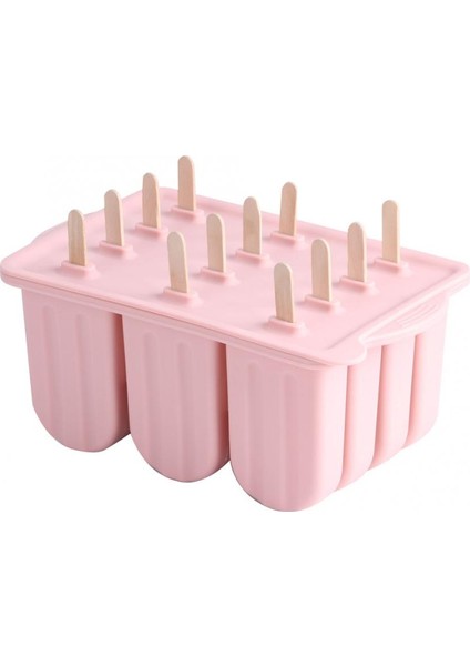 Pembe Tarzı 12 Izgara Gıda Sınıfı Silikon Dondurma Kalıbı Yapma Aracı ile Kapak Dıy Dondurma Makinesi Kalıbı Yaz Ev Mutfak Aksesuarları (Yurt Dışından) fırsatları
