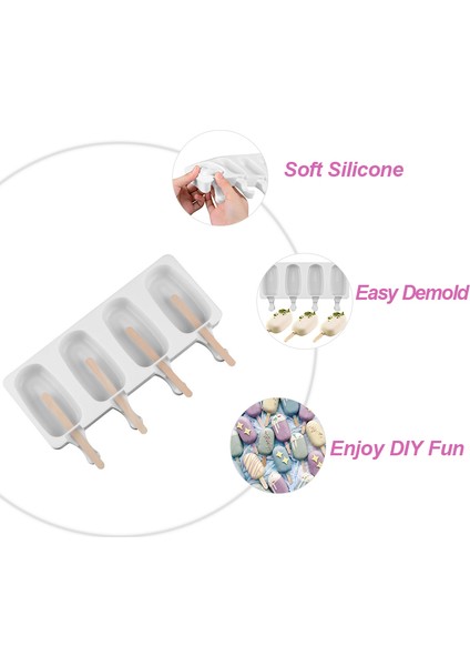 Dondurma Tarzı 4 Hücreli Silikon Dondurma Kalıpları Ev Yapımı Dondurma Kalıbı Popsicle Kalıbı Dıy Dondurma Kalıbı Yapıcıyla Dondurma Kalıbı Çubukları Ile (Yurt Dışından)
