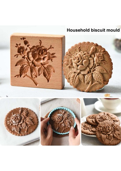 D Stili Ahşap Kurabiye Kalıp Kesici Ahşap Zencefil Kurabiye Kalıpları Pres 3D Pasta Kabartma Kalıbı Gül Çiçeği Kesici Fırın Aletleri (Yurt Dışından)