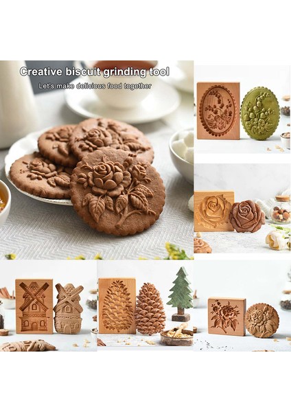 D Stili Ahşap Kurabiye Kalıp Kesici Ahşap Zencefil Kurabiye Kalıpları Pres 3D Pasta Kabartma Kalıbı Gül Çiçeği Kesici Fırın Aletleri (Yurt Dışından)