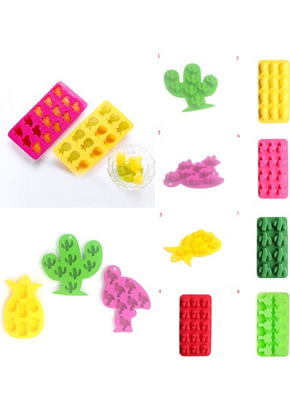 No.4 Tarzı Alevli Flamingo Ananas Kaktüs Desenli Silikon Kalıp Buz Küpü Kalıbı Meyve Çikolata Kalıbı Şekerleme Barı Mutfak Aracı (Yurt Dışından)