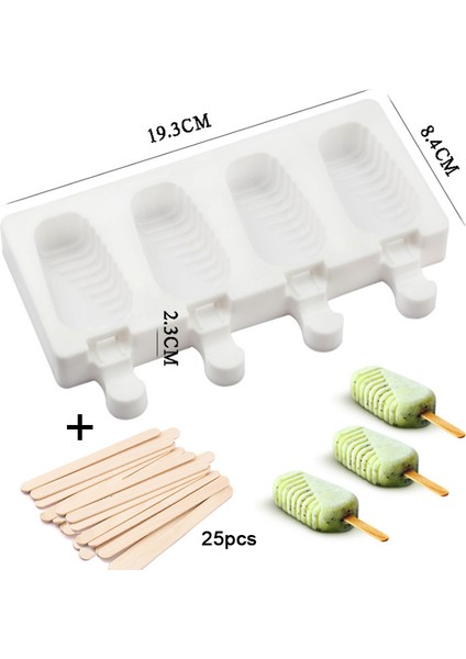 No.4 Tarzı 4 Boşluklu Dondurma Silikon Kalıp Popsicle Yapıcılar Tatlı Formu Ahşap Çubuk Dıy Kalıplar Tepsi (Yurt Dışından)