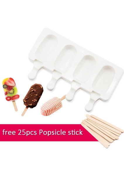 No.4 Tarzı 4 Boşluklu Dondurma Silikon Kalıp Popsicle Yapıcılar Tatlı Formu Ahşap Çubuk Dıy Kalıplar Tepsi (Yurt Dışından)