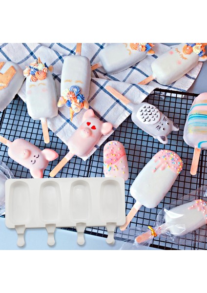 No.10 Tarzı 4 Hücre Büyük Boy Silikon Dondurma Kalıbı Popsicle Kalıpları Dıy Ev Yapımı Tatlı Dondurucu Meyve Suyu Dondurma Yapıcı Kalıp Çubuklarıyla (Yurt Dışından)