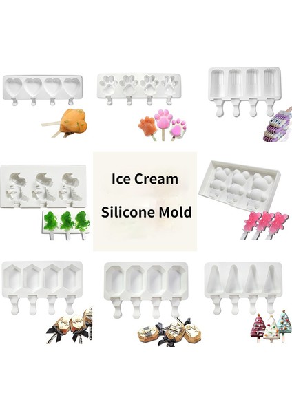 50 Tahta Çubuk Stili 4 Adet Popsicle Dondurma Kalıbı Silikon Dondurma Kalıbı Kendin Yap Buzlu Şeker Kalıbı Dondurucu Suyu Buz Küpü Tepsi Dinozor Ayı (Yurt Dışından)