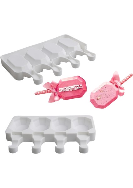 SH01101301 Set Stili Meibum 4 Boşluklu Meyve Suyu Küpü Tepsi Dondurma Kalıpları Yaz Silikon Dondurma Kalıpları ve 50 Ahşap Çubuk Mutfak Tatlı Araçları (Yurt Dışından)