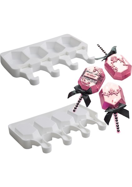 SH01101301 Set Stili Meibum 4 Boşluklu Meyve Suyu Küpü Tepsi Dondurma Kalıpları Yaz Silikon Dondurma Kalıpları ve 50 Ahşap Çubuk Mutfak Tatlı Araçları (Yurt Dışından)
