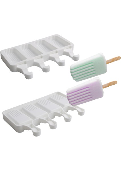 SH01101301 Set Stili Meibum 4 Boşluklu Meyve Suyu Küpü Tepsi Dondurma Kalıpları Yaz Silikon Dondurma Kalıpları ve 50 Ahşap Çubuk Mutfak Tatlı Araçları (Yurt Dışından)
