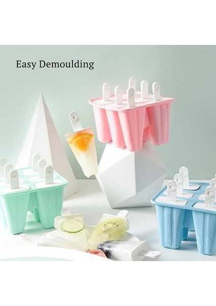 Pembe 6 Delikli Stil Silikon Dondurma Kalıbı Buz Küpü Tepsisi Popsicle Varil Yeniden Kullanılabilir Dondurma Kalıpları Setleri Yiyecek Dıy Aracı Çubuklu (Yurt Dışından)