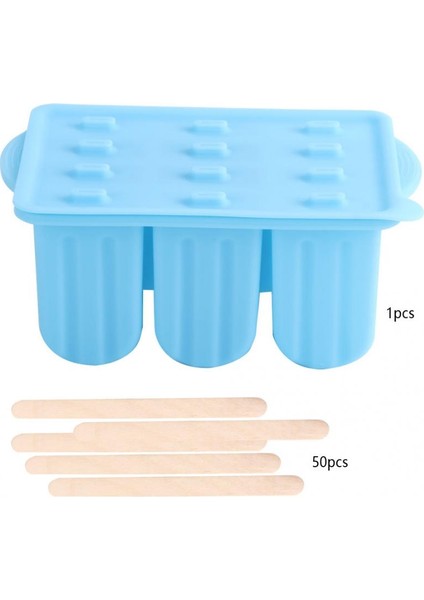 Mavi Stil 12 Izgara Gıda Sınıfı Silikon Dondurma Kalıbı Yapma Aracı ile Kapak Dıy Dondurma Makinesi Kalıbı Yaz Ev Mutfak Aksesuarları (Yurt Dışından)